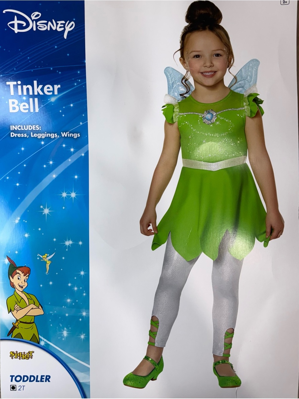Disney Tinker Bell Costume in Bright Green Silver Leggings and Blue Wings Sz 2T